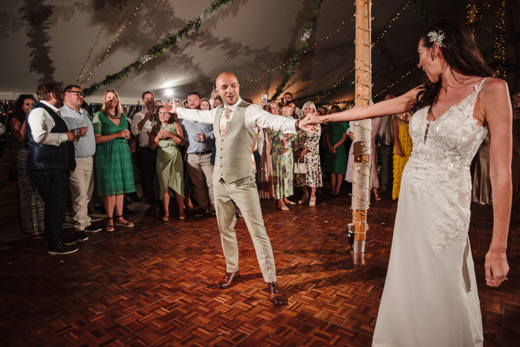Groom with perfect moves during the first dance at the House on the Brooks