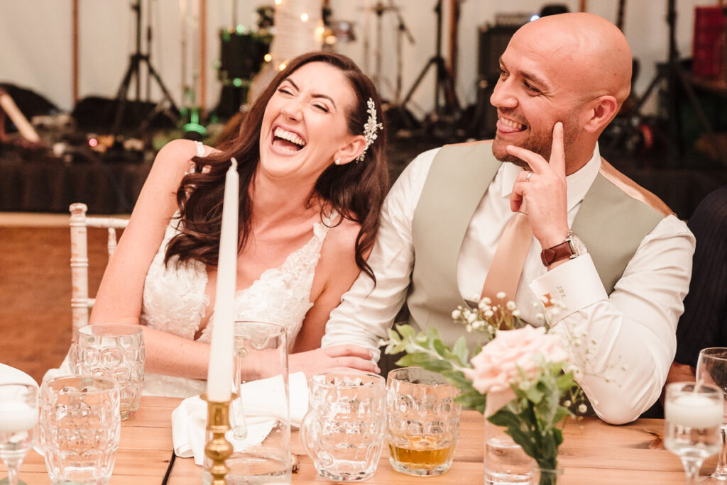 Bride and groom reaction during best men speech at the House on the Brooks