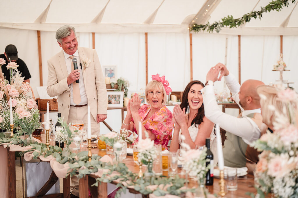 Father of the bride speech facing the bride and groom at the house on the brooks